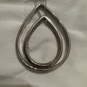 Polished Silver Teardrop Pendant Necklace with Crystal Accents